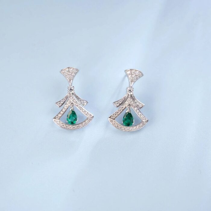 925 Silver Lab-Created Emerald Drop Earrings - Model ZHF2020622 - Image 3