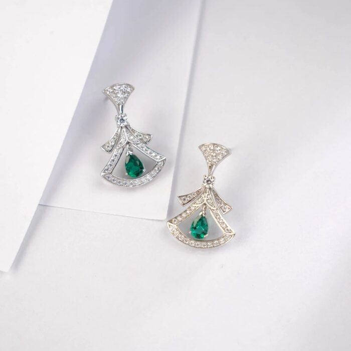 925 Silver Lab-Created Emerald Drop Earrings - Model ZHF2020622 - Image 4