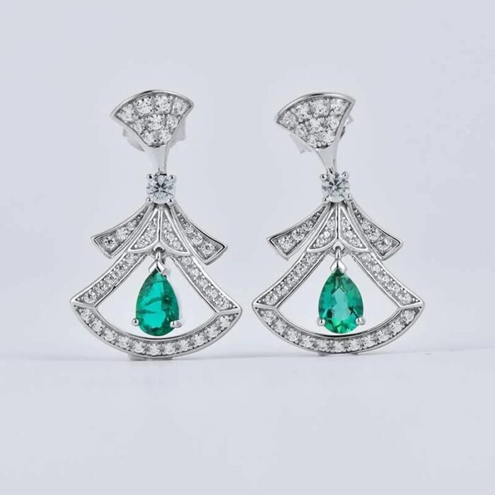 925 Silver Lab-Created Emerald Drop Earrings - Model ZHF2020622 - Image 5