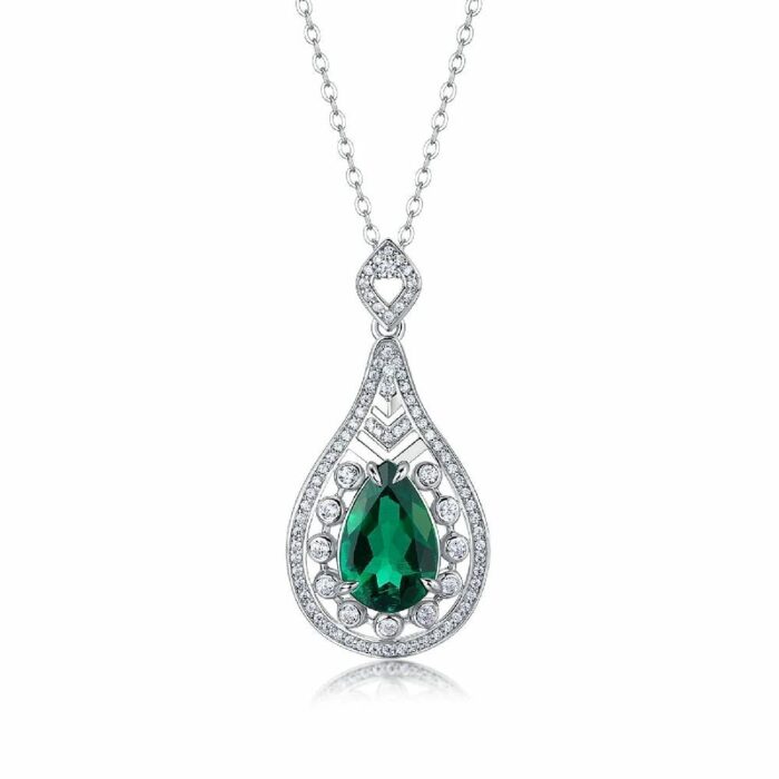 925 Silver Cultured Emerald Necklace ZHF-410 - Image 1
