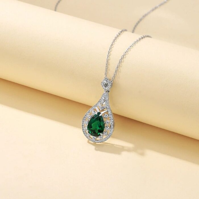 925 Silver Cultured Emerald Necklace ZHF-410 - Image 2