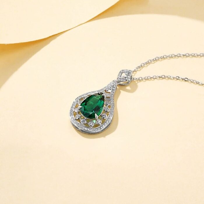 925 Silver Cultured Emerald Necklace ZHF-410 - Image 3