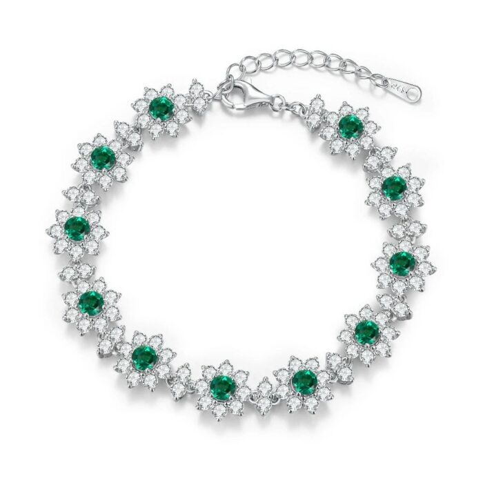 925 Silver Cultured Emerald Bracelet ZHFB202305 - Image 1