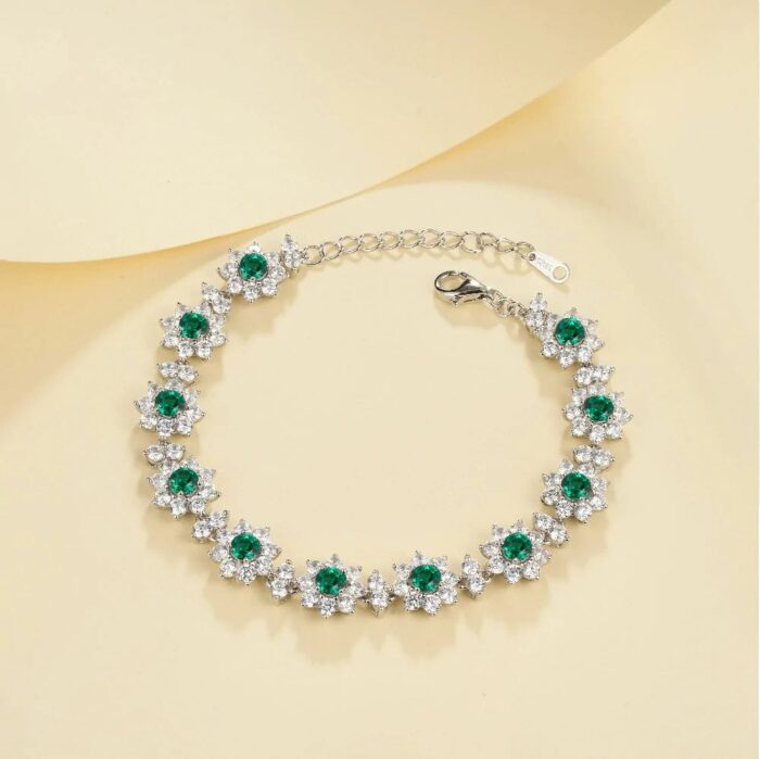 925 Silver Cultured Emerald Bracelet ZHFB202305 - Image 3