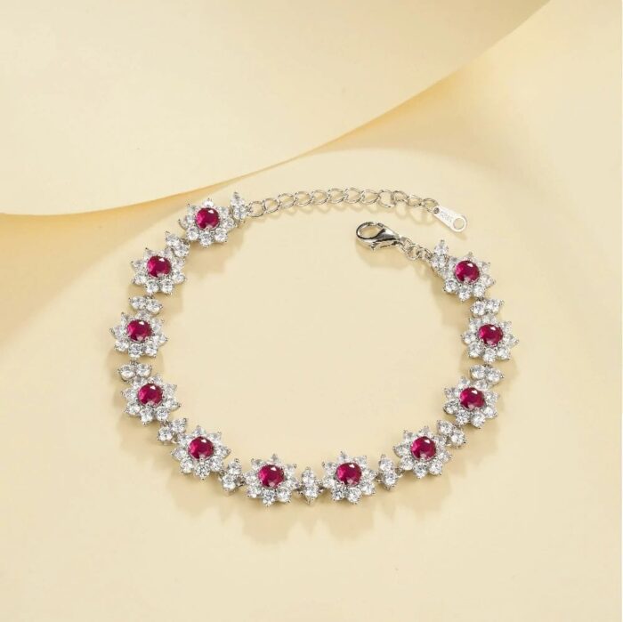 925 Silver Lab-Created Ruby Bracelet - Model ZHFB202305R - Image 2