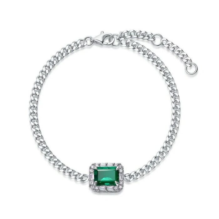 925 Silver Cultured Emerald Bracelet ZHF-B5521 - Image 1