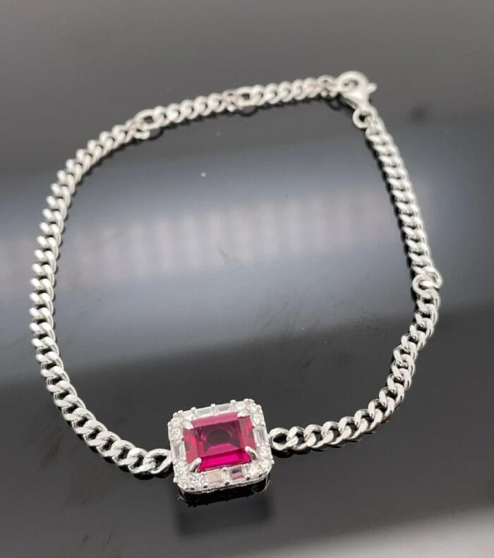 925 Silver Lab-Created Ruby Bracelet - Model ZHF-B5521R - Image 4