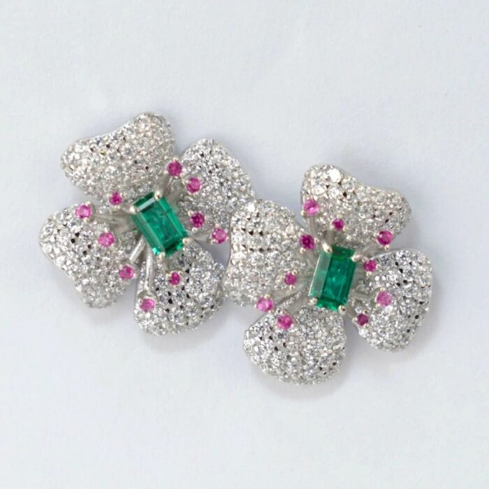 925 Silver Lab-Created Emerald Earrings - Model ZHFE0007 - Image 2