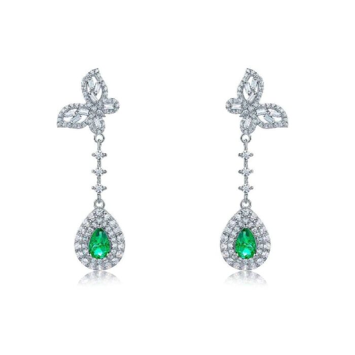 925 Silver Lab-Created Emerald Earrings - Model ZHFE0039 - Image 1