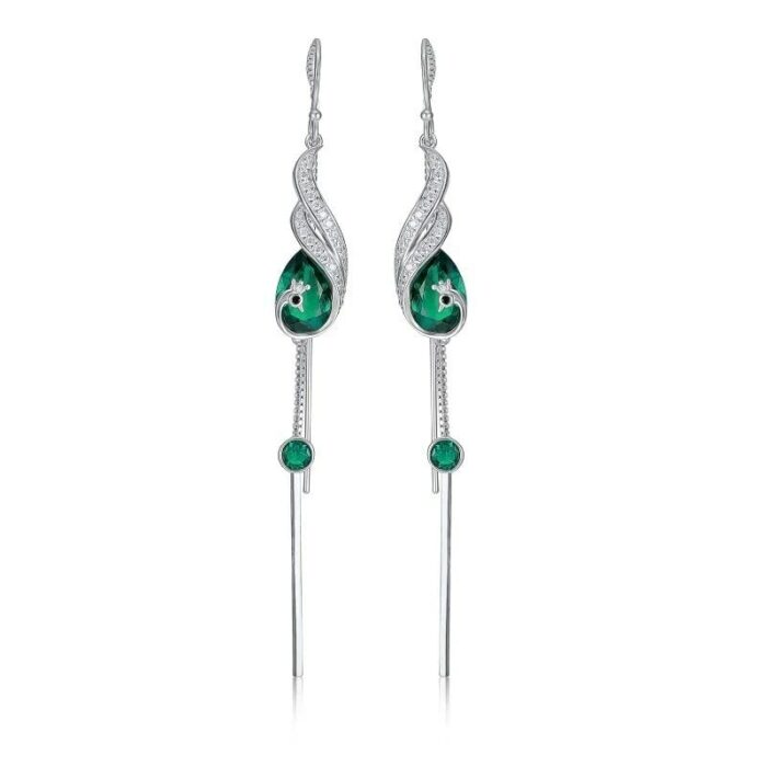 925 Silver Lab-Created Emerald Earrings - Model ZHF-E020 - Image 1