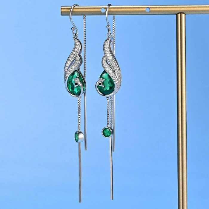 925 Silver Lab-Created Emerald Earrings - Model ZHF-E020 - Image 2