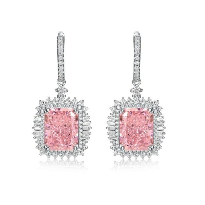 925 Silver Pink Cubic Zirconia Earrings ZHFE0501F - Image 1