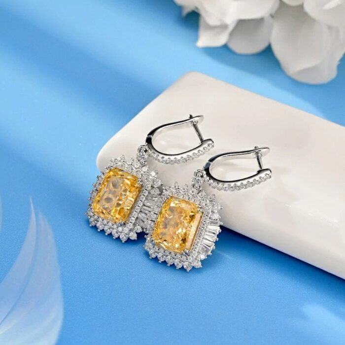 925 Silver Yellow Cubic Zirconia Earrings ZHFE0501Y - Image 2
