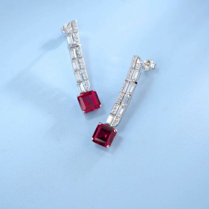 925 Silver Cultured Ruby Earrings ZHF—E0758 - Image 4
