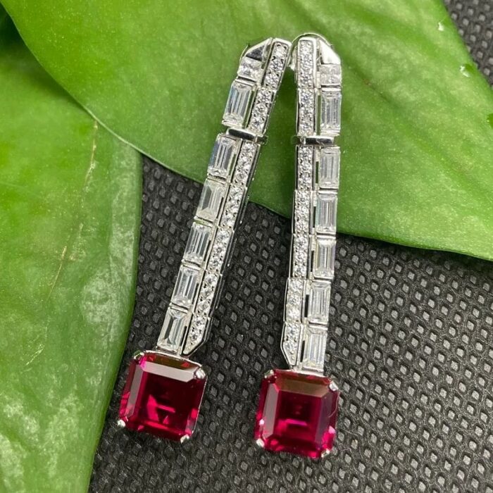925 Silver Cultured Ruby Earrings ZHF—E0758 - Image 6