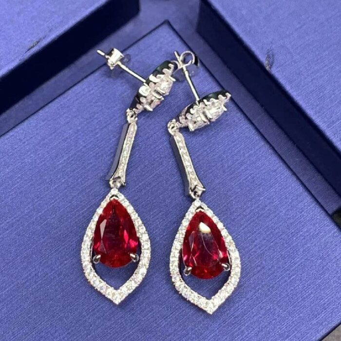 925 Silver Cultured Ruby Earrings ZHF-E0804R - Image 2