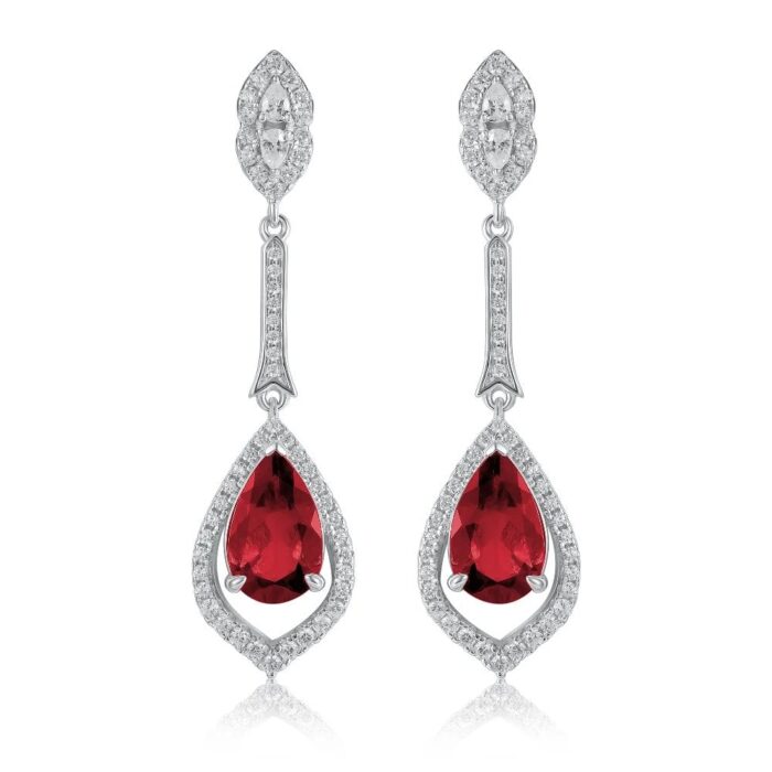 925 Silver Cultured Ruby Earrings ZHF-E0804R - Image 1