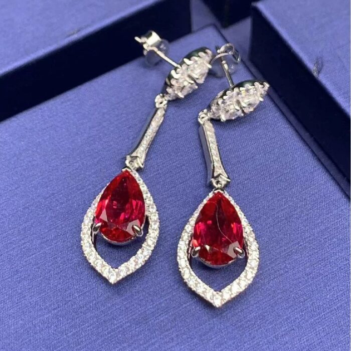 925 Silver Cultured Ruby Earrings ZHF-E0804R - Image 3
