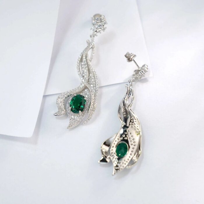 925 Silver Lab-Created Emerald Earrings - Model ZHF-E0813 - Image 4