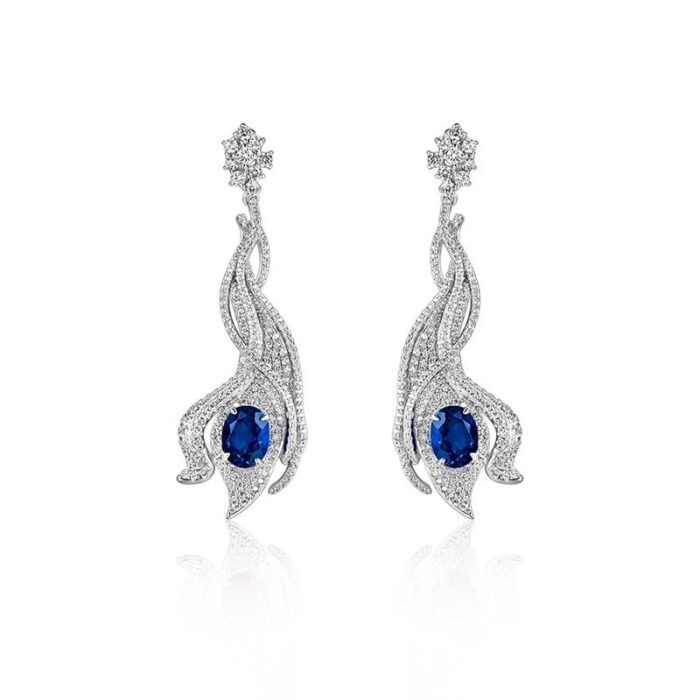 925 Silver Lab-Created Blue Sapphire Earrings - Model ZHF-E0813B - Image 1