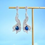 925 Silver Lab-Created Blue Sapphire Earrings - Model ZHF-E0813B - Image 2