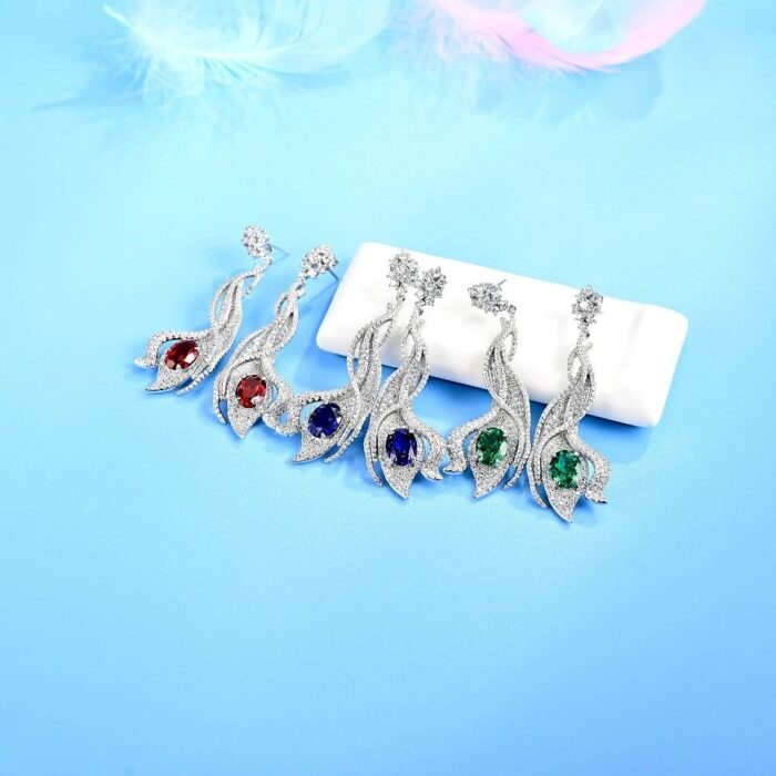 925 Silver Lab-Created Blue Sapphire Earrings - Model ZHF-E0813B - Image 3