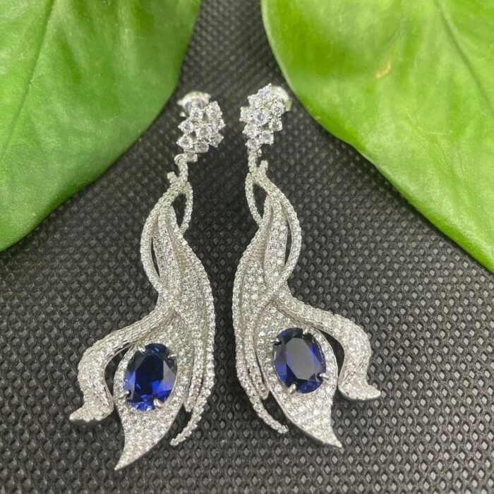 925 Silver Lab-Created Blue Sapphire Earrings - Model ZHF-E0813B - Image 4