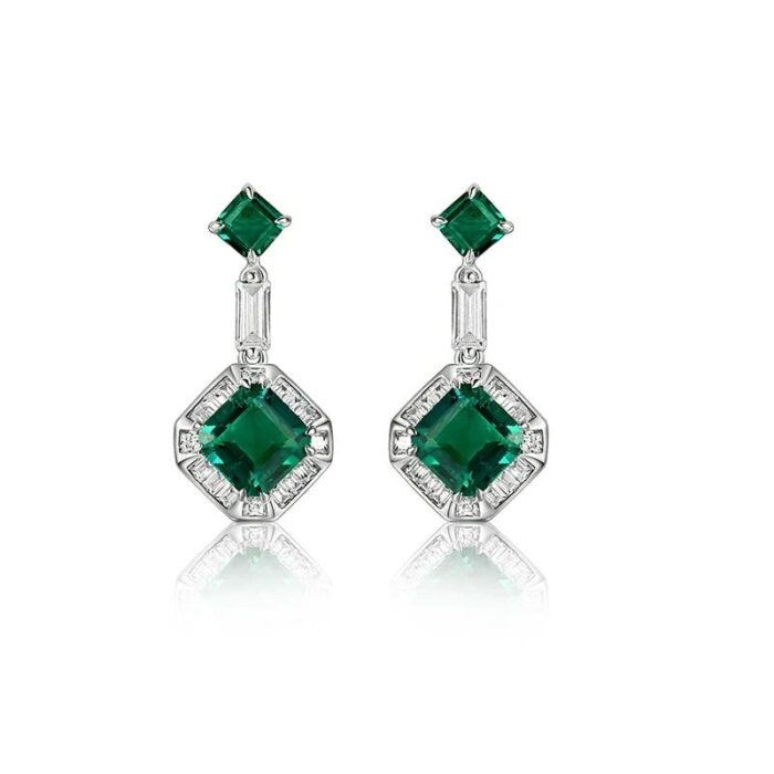 925 Silver Lab-Created Emerald Earrings - Model ZHF-E0824 - Image 1
