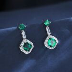 925 Silver Lab-Created Emerald Earrings - Model ZHF-E0824 - Image 2