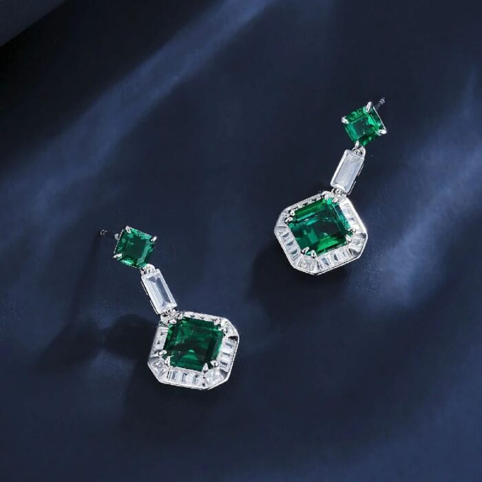 925 Silver Lab-Created Emerald Earrings - Model ZHF-E0824 - Image 3