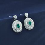 S925 Silver Lab-Created Emerald Earrings - Model ZHF-E1128 - Image 2