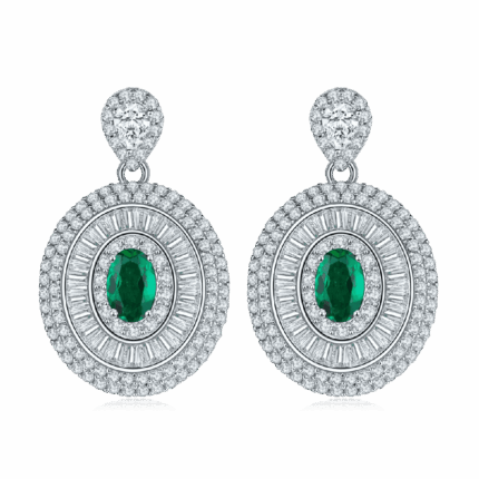 S925 Silver Lab-Created Emerald Earrings - Model ZHF-E1128