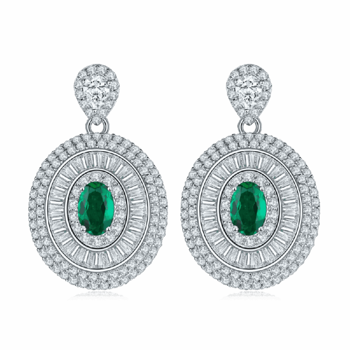 S925 Silver Lab-Created Emerald Earrings - Model ZHF-E1128 - Image 1