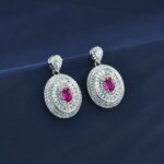 S925 Silver Lab-Created Ruby Earrings - Model ZHF-E1128R - Image 2