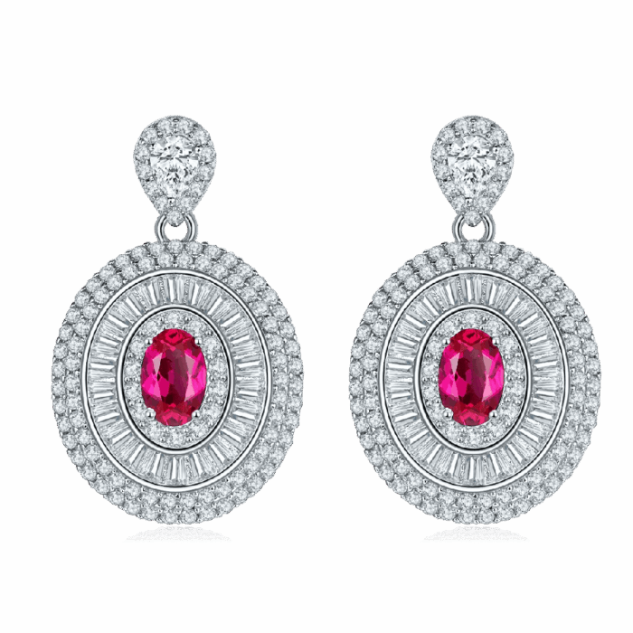 S925 Silver Lab-Created Ruby Earrings - Model ZHF-E1128R - Image 1