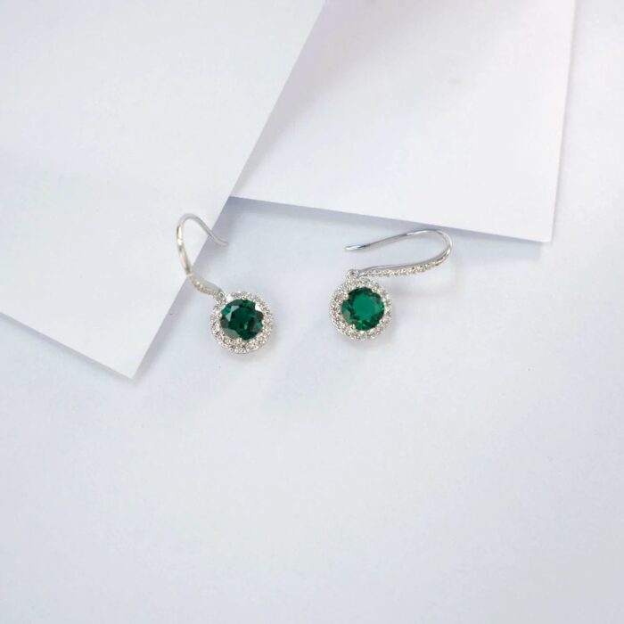 925 Silver Lab-Created Emerald Earrings - Model ZHF-E1445 - Image 3