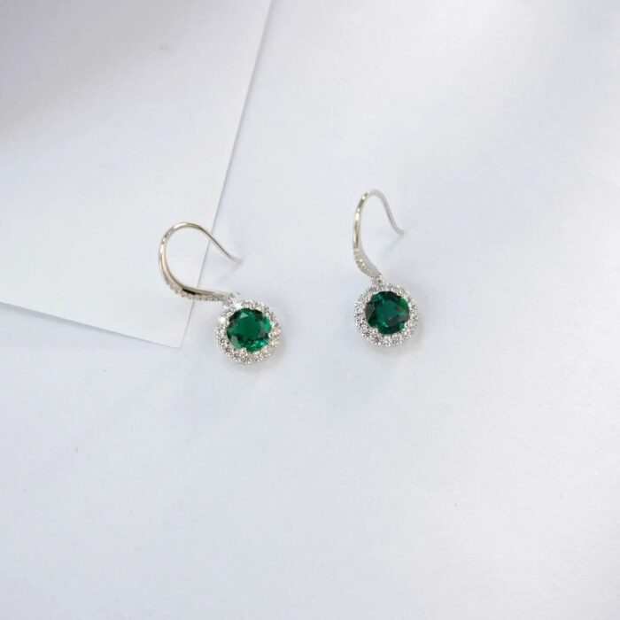 925 Silver Lab-Created Emerald Earrings - Model ZHF-E1445 - Image 4