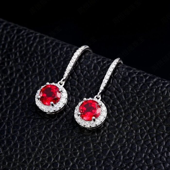925 Silver Cultured Ruby Earrings ZHF-E1445GR - Image 2
