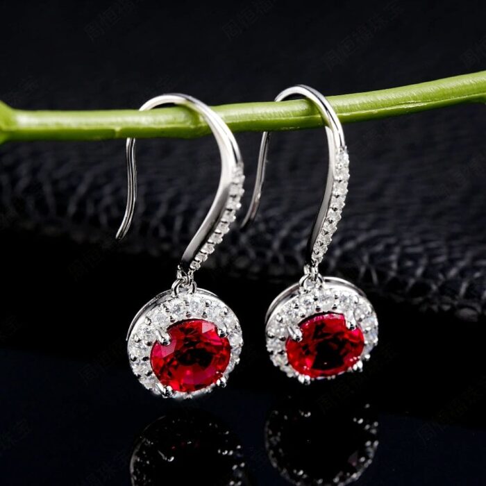 925 Silver Cultured Ruby Earrings ZHF-E1445GR - Image 3