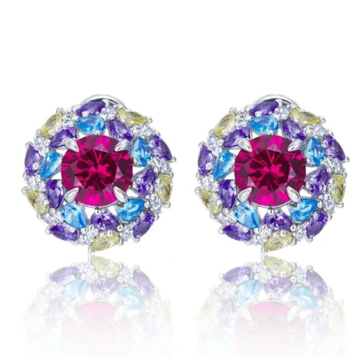 925 Silver Red Gemstone Earrings - Model ZHF-E1456R - Image 1