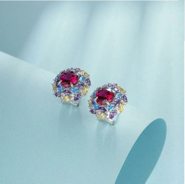 925 Silver Red Gemstone Earrings - Model ZHF-E1456R - Image 2