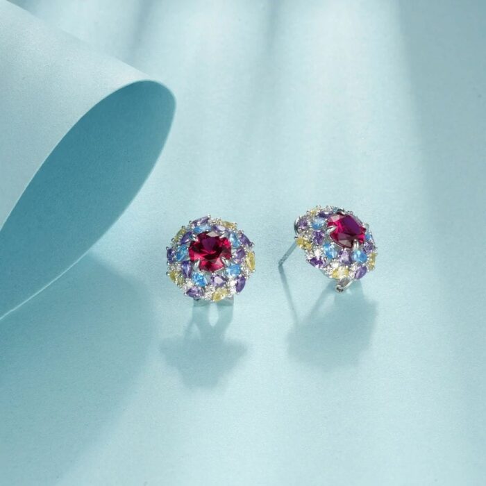 925 Silver Red Gemstone Earrings - Model ZHF-E1456R - Image 3