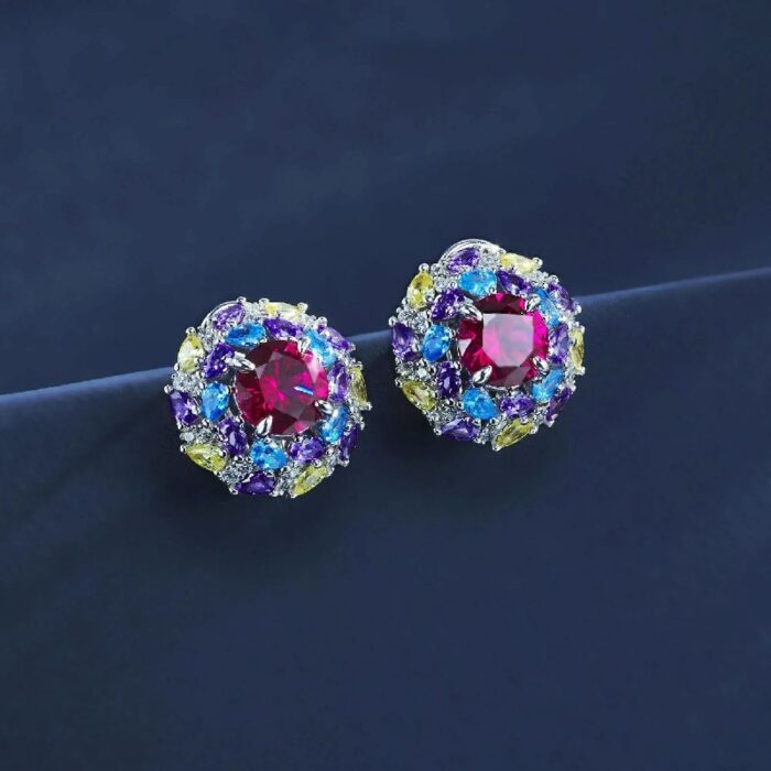 925 Silver Red Gemstone Earrings - Model ZHF-E1456R - Image 5