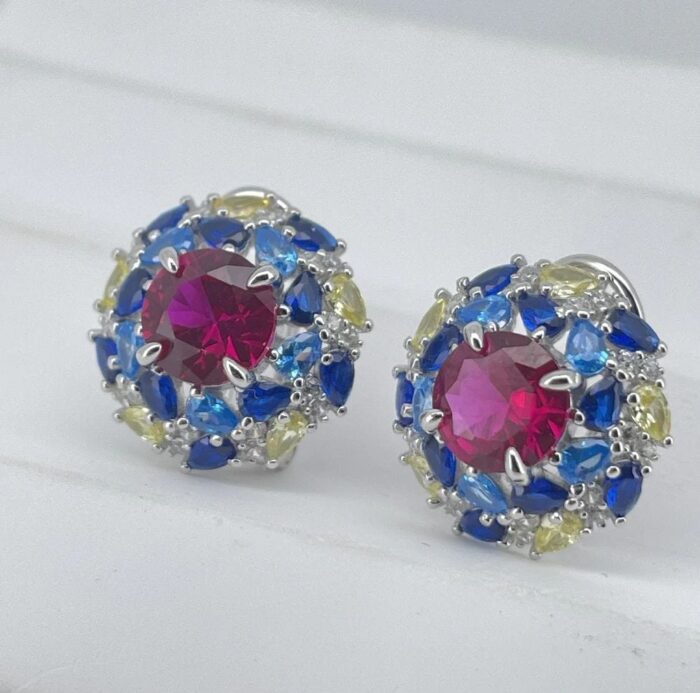 925 Silver Red Gemstone Earrings - Model ZHF-E1456R - Image 6