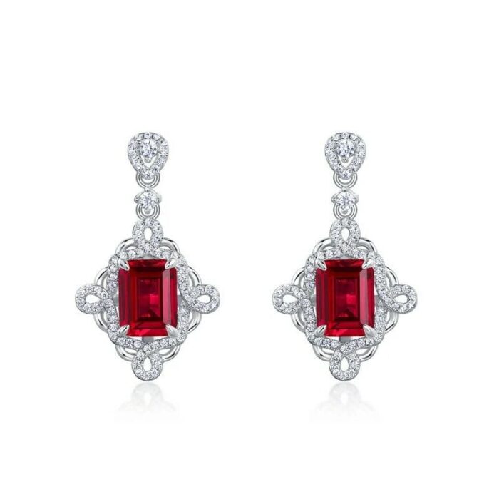 925 Silver Cultured Ruby Earrings ZHF-E1466R - Image 1