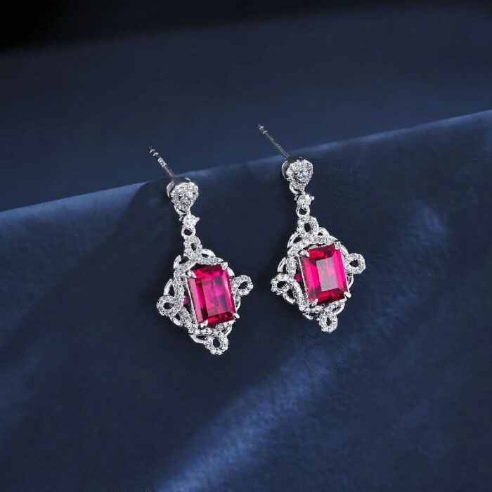 925 Silver Cultured Ruby Earrings ZHF-E1466R - Image 2