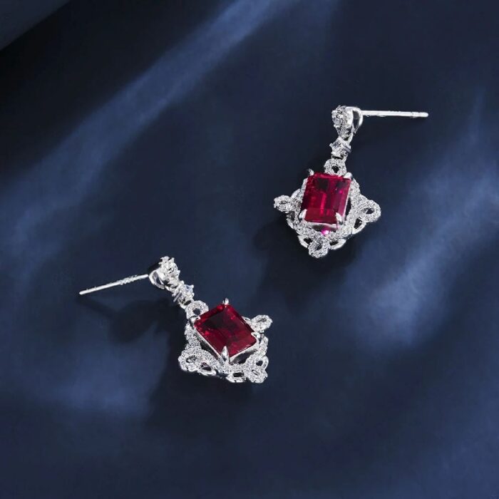 925 Silver Cultured Ruby Earrings ZHF-E1466R - Image 3