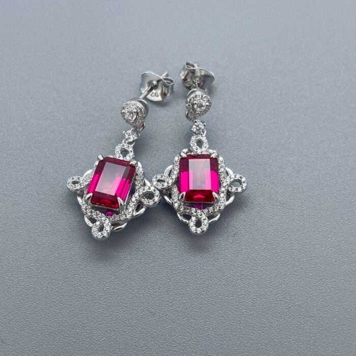 925 Silver Cultured Ruby Earrings ZHF-E1466R - Image 4