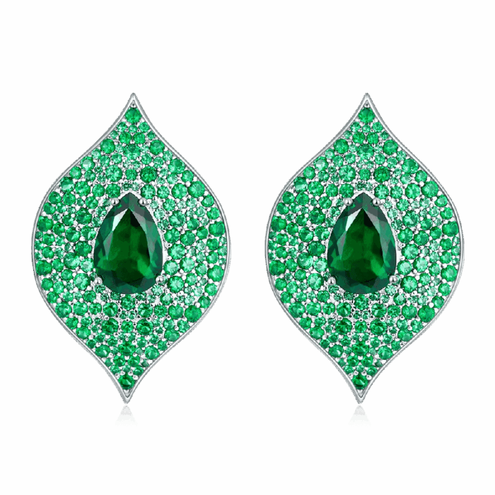 925 Silver Lab-Created Emerald Earrings - Model ZHF-E1472 - Image 1