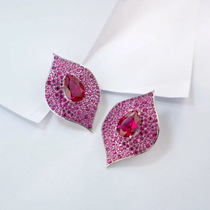 S925 Silver Lab-Created Ruby Earrings - Model ZHF-E1472R - Image 2